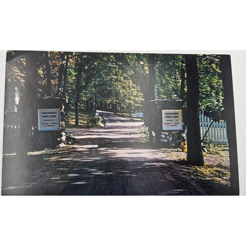 Williams Bay‎ WI Postcard Vintage Rustic Camp Entrance Conference Point